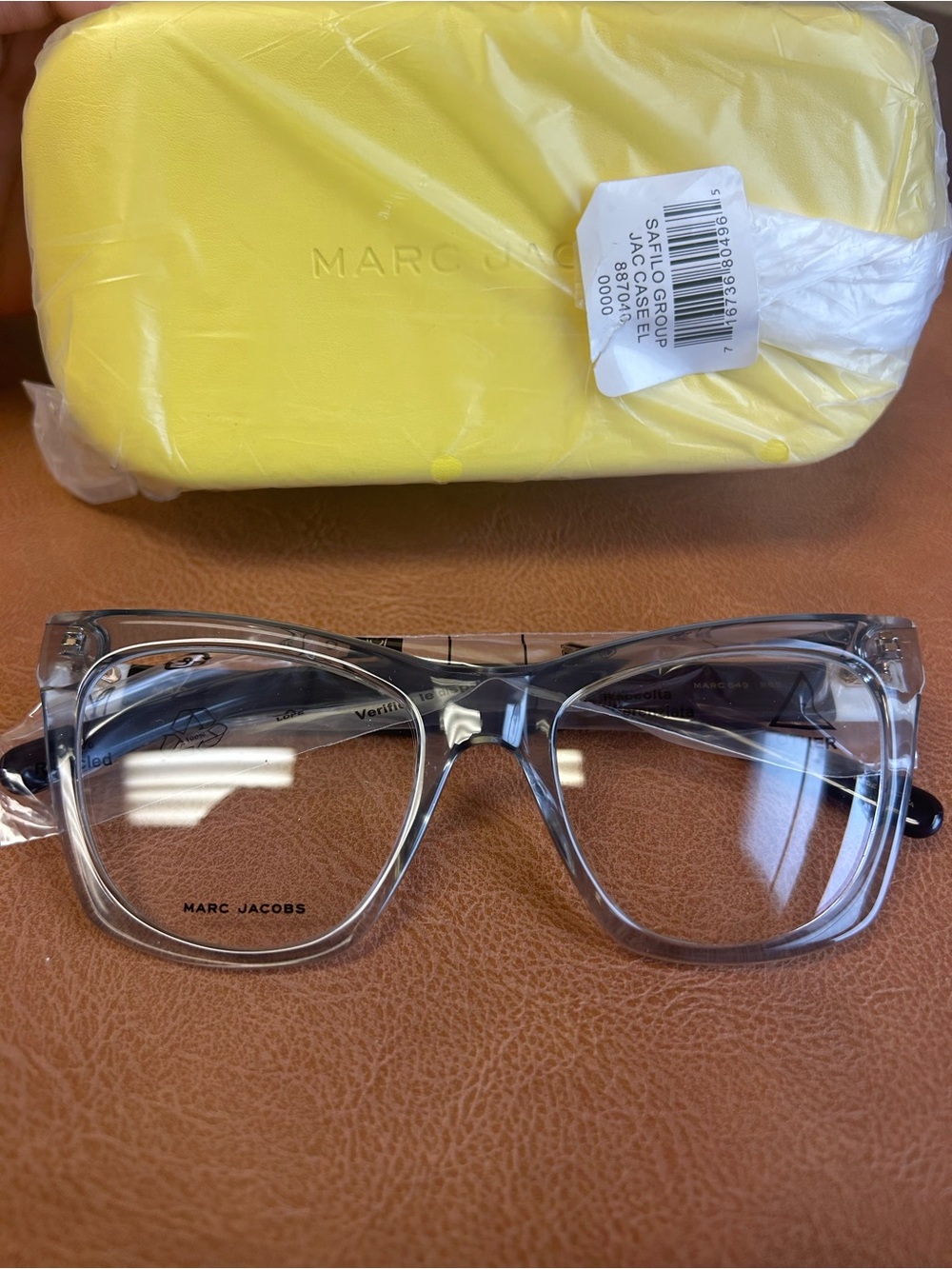 Marc Jacobs Translucent Gray Cat-Eye Optical Glasses with Yellow Case
